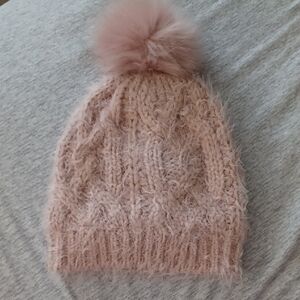 Pink Fuzzy Knit Pom-Pom Beanie